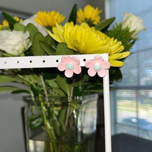 Pink and White Flower Stud Earrings